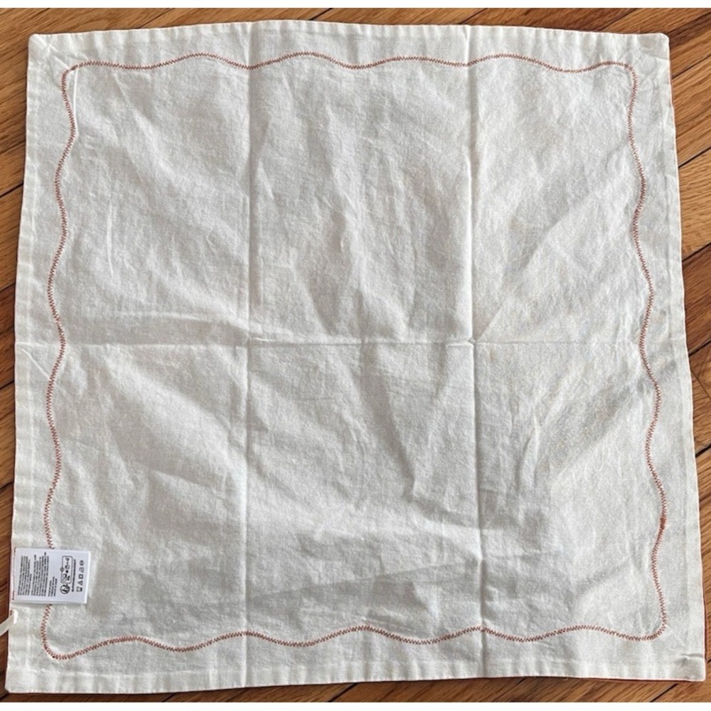 Anthropologie Ruby Scallop Border Napkins Set 3 NWOT Stone Navy Rust Orange Boho - Picture 6 of 10